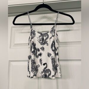 Faded Rose Dragon Print Crop Top With Chain Sleeves